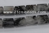 CRU75 15.5 inches 8*12mm faceted column black rutilated quartz beads