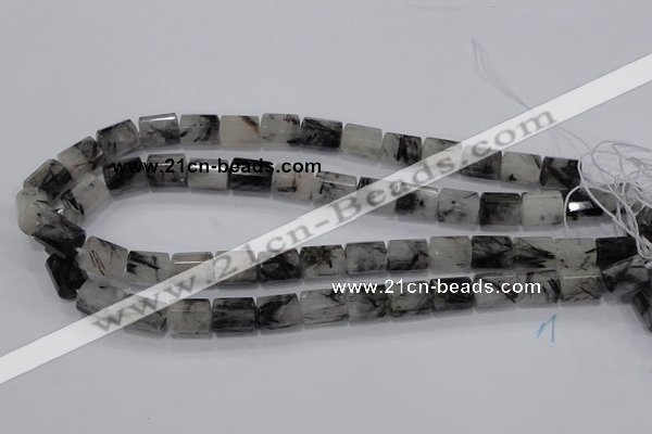 CRU75 15.5 inches 8*12mm faceted column black rutilated quartz beads