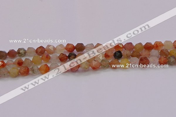 CRU766 15.5 inches 6mm faceted nuggets mixed rutilated quartz beads