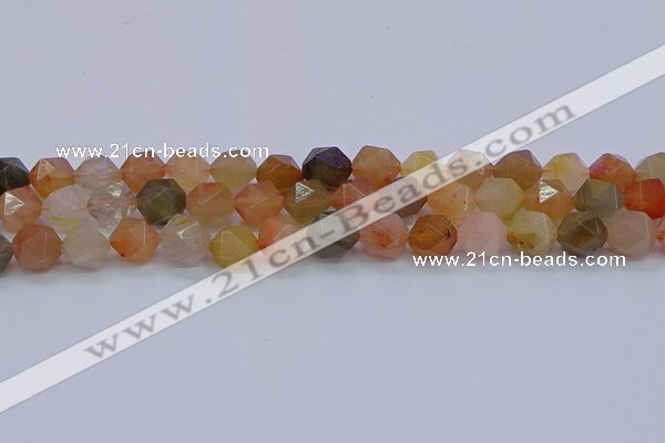 CRU769 15.5 inches 12mm faceted nuggets mixed rutilated quartz beads