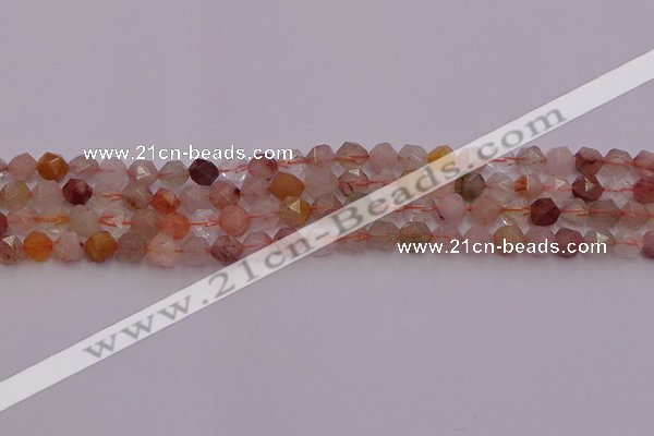 CRU776 15.5 inches 6mm faceted nuggets mixed rutilated quartz beads