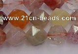 CRU778 15.5 inches 10mm faceted nuggets mixed rutilated quartz beads