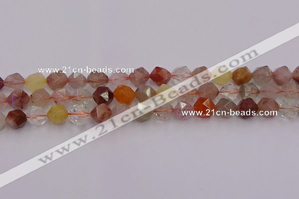 CRU778 15.5 inches 10mm faceted nuggets mixed rutilated quartz beads