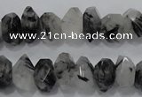 CRU78 15.5 inches 8*14mm faceted nugget black rutilated quartz beads