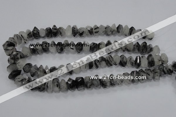 CRU78 15.5 inches 8*14mm faceted nugget black rutilated quartz beads