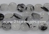 CRU79 15.5 inches 10mm flat round black rutilated quartz beads