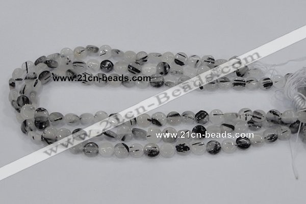 CRU79 15.5 inches 10mm flat round black rutilated quartz beads