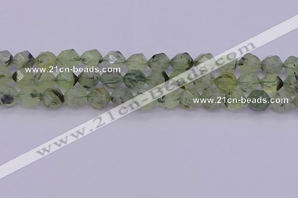 CRU793 15.5 inches 10mm faceted nuggets green rutilated quartz beads