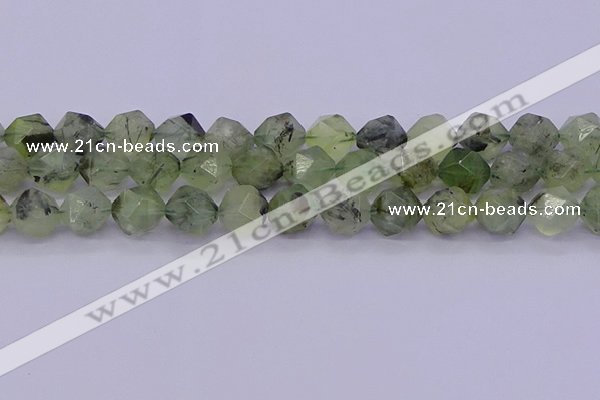 CRU794 15.5 inches 12mm faceted nuggets green rutilated quartz beads