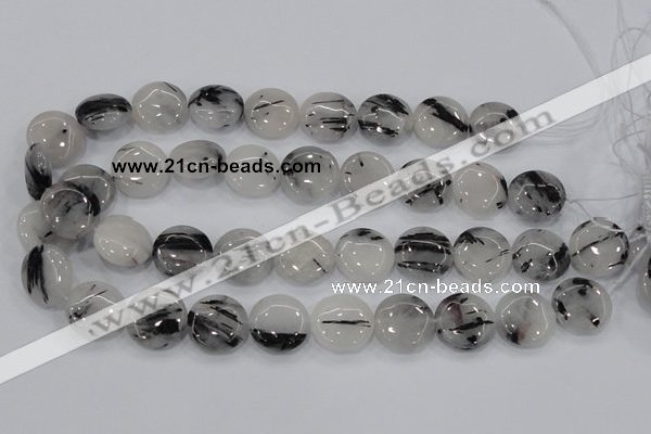 CRU82 15.5 inches 20mm flat round black rutilated quartz beads