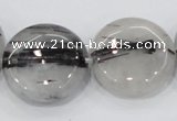 CRU83 15.5 inches 25mm flat round black rutilated quartz beads