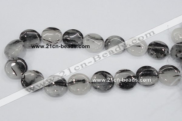 CRU83 15.5 inches 25mm flat round black rutilated quartz beads