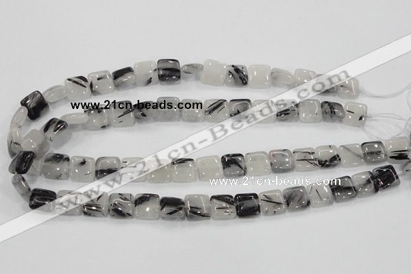 CRU84 15.5 inches 10*10mm square black rutilated quartz beads