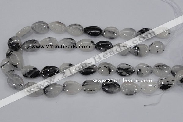 CRU87 15.5 inches 15*20mm flat teardrop black rutilated quartz beads