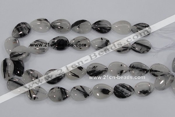 CRU88 15.5 inches 18*25mm flat teardrop black rutilated quartz beads