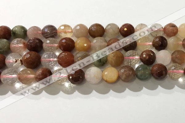 CRU913 15.5 inches 10mm faceted round mixed rutilated quartz beads