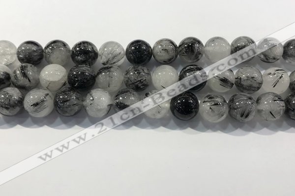 CRU932 15.5 inches 14mm round black rutilated quartz beads wholesale