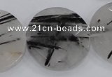 CRU95 15.5 inches 30mm faceted coin black rutilated quartz beads