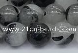 CRU955 15.5 inches 8mm round black rutilated quartz beads