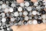 CRU959 15.5 inches 10mm faceted round black rutilated quartz beads