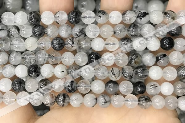 CRU961 15.5 inches 6mm round black rutilated quartz beads