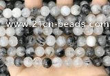 CRU962 15.5 inches 8mm round black rutilated quartz beads