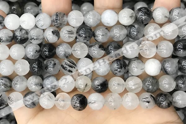 CRU962 15.5 inches 8mm round black rutilated quartz beads