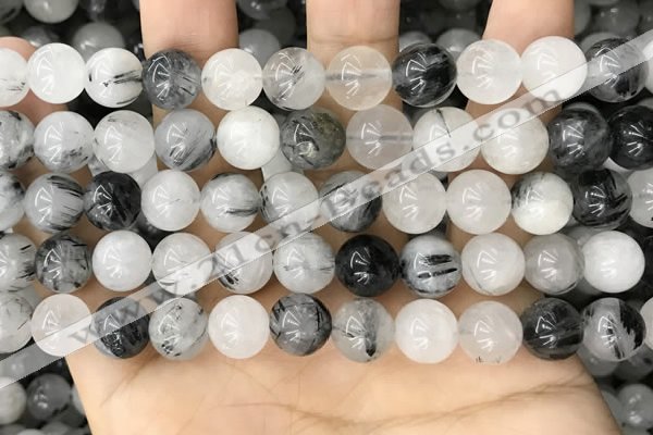 CRU963 15.5 inches 10mm round black rutilated quartz beads