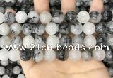 CRU964 15.5 inches 12mm round black rutilated quartz beads