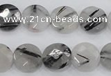 CRU97 15.5 inches 16mm faceted coin black rutilated quartz beads