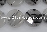 CRU98 15.5 inches 22mm faceted coin black rutilated quartz beads