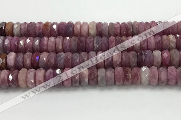 CRZ1155 15.5 inches 5*12mm faceted rondelle natural ruby beads