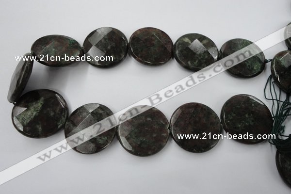 CRZ220 15.5 inches 35mm faceted coin ruby zoisite gemstone beads