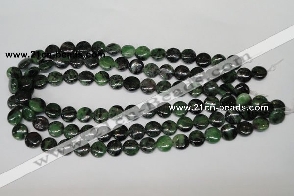 CRZ24 15.5 inches 12mm flat round ruby zoisite gemstone beads