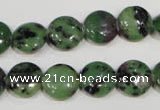 CRZ470 15.5 inches 12mm flat round ruby zoisite gemstone beads