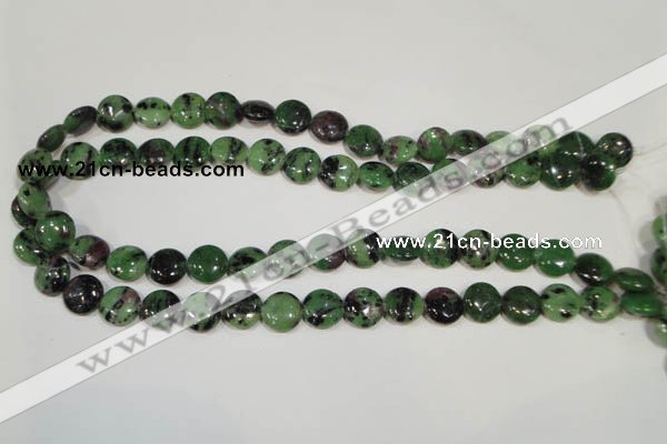 CRZ470 15.5 inches 12mm flat round ruby zoisite gemstone beads