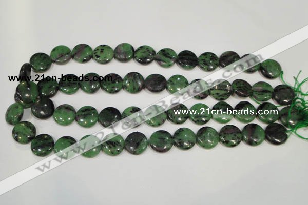 CRZ472 15.5 inches 16mm flat round ruby zoisite gemstone beads