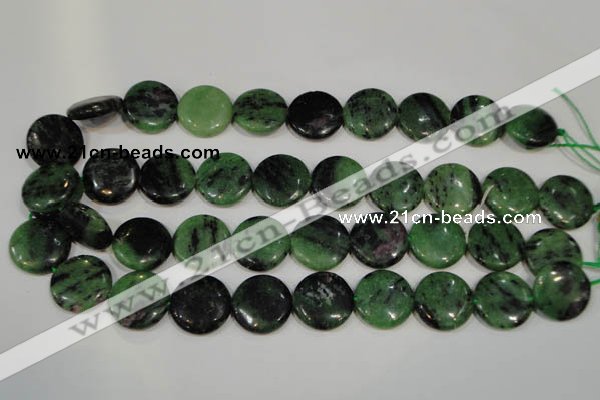 CRZ474 15.5 inches 20mm flat round ruby zoisite gemstone beads