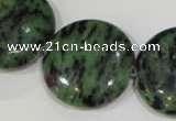 CRZ476 15.5 inches 26mm flat round ruby zoisite gemstone beads