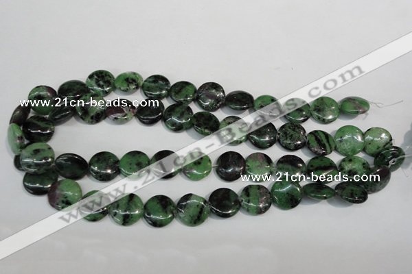 CRZ56 15.5 inches 16mm flat round ruby zoisite gemstone beads