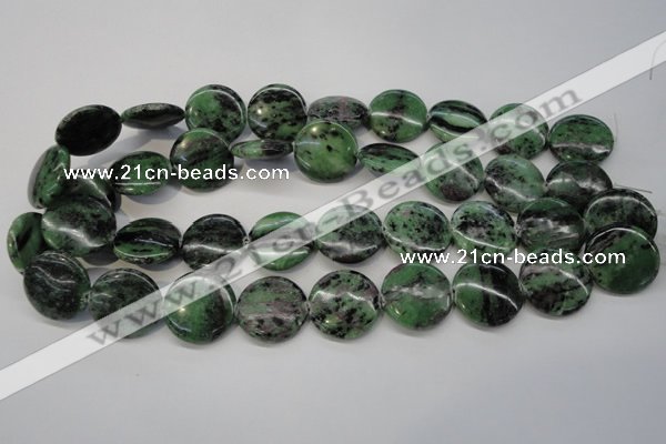 CRZ57 15.5 inches 22mm flat round ruby zoisite gemstone beads