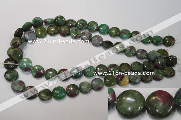 CRZ623 15.5 inches 14mm flat round New ruby zoisite gemstone beads