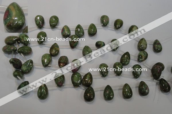 CRZ650 Top-drilled 12*18mm flat teardrop New ruby zoisite gemstone beads