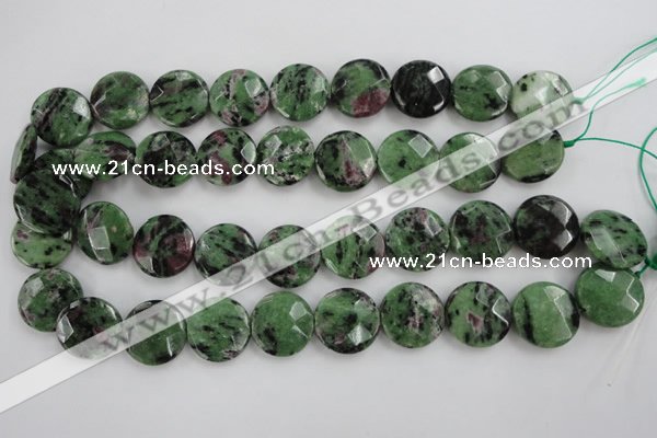 CRZ716 15 inches 20mm faceted coin ruby zoisite gemstone beads