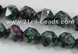 CRZ903 15.5 inches 10mm faceted nuggets Chinese ruby zoisite beads