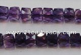 CSA26 15.5 inches 7*10mm faceted column synthetic amethyst beads