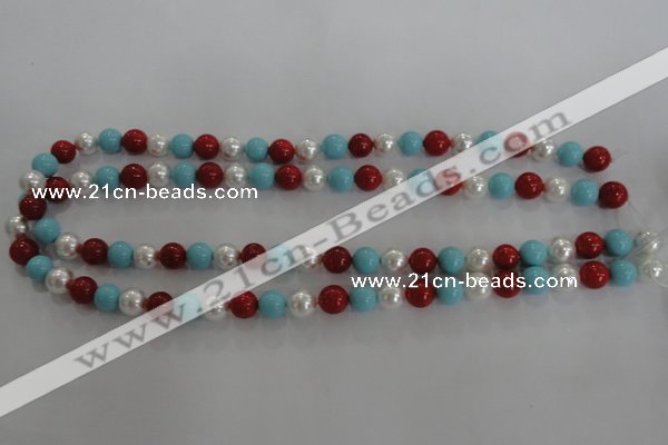 CSB1033 15.5 inches 8mm round mixed color shell pearl beads