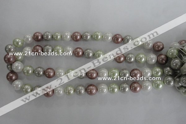 CSB1080 15.5 inches 12mm round mixed color shell pearl beads