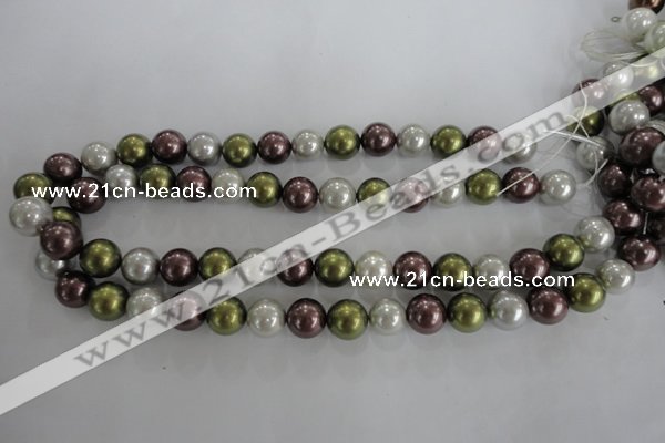 CSB1089 15.5 inches 12mm round mixed color shell pearl beads