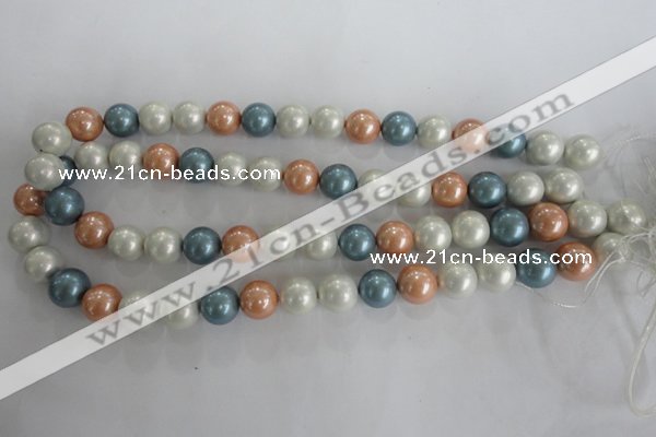 CSB1095 15.5 inches 12mm round mixed color shell pearl beads